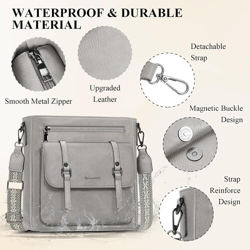 Women’s Grey Leather Waterproof Travel Crossbody and Shoulder Bags - Picture 4 of 6